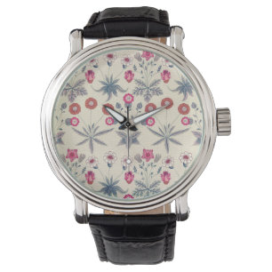 William Morris Daisy Floral Pattern Red Orange Watch