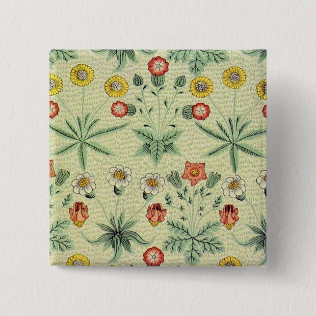 William Morris Daisy Floral Wallpaper Pattern 2 Inch Square Button (Front)