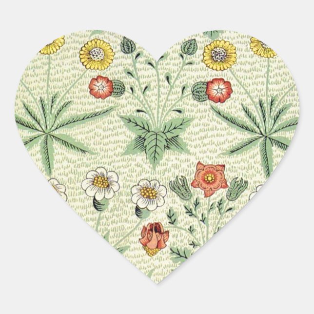 William Morris Daisy Floral Wallpaper Pattern Heart Sticker (Front)
