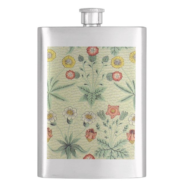 William Morris Daisy Floral Wallpaper Pattern Hip Flask (Front)