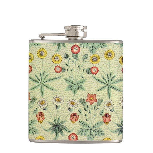 William Morris Daisy Floral Wallpaper Pattern Hip Flask (Front)