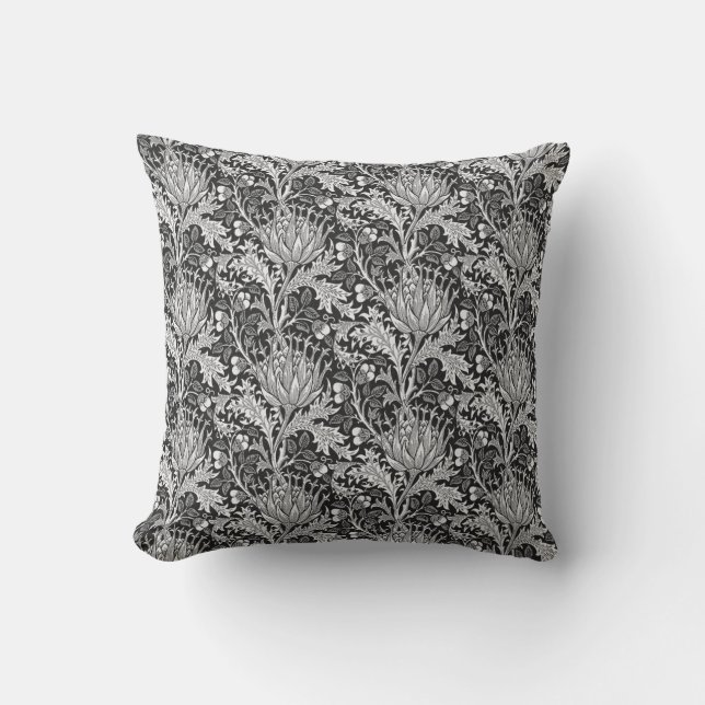 William Morris Damask, Dark Grey Throw Pillow (Front)