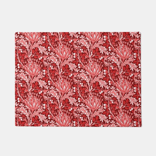 William Morris Damask, Dark Red & White Doormat (Front)