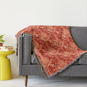 William Morris Damask, Deep Orange Throw Blanket