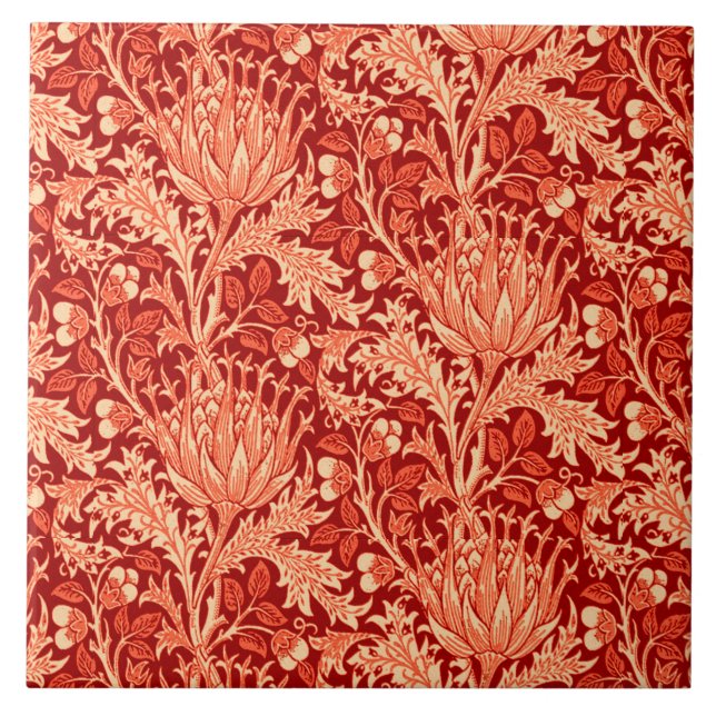 William Morris Damask, Deep Orange Tile (Front)