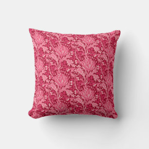 William Morris Damask, Fuchsia Pink Throw Pillow