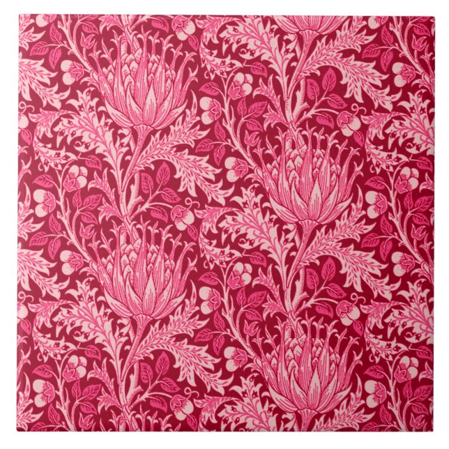 William Morris Damask, Fuchsia Pink Tile (Front)