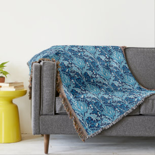 William Morris Damask, Navy & White Throw Blanket