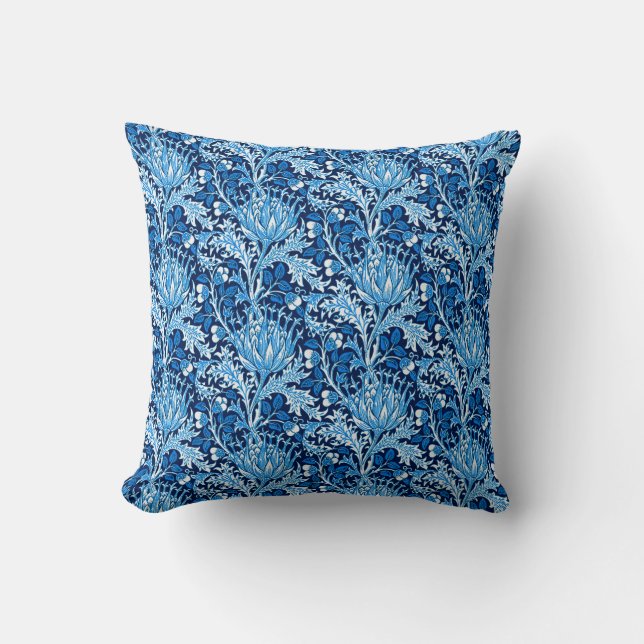 William Morris Damask, Navy & White Throw Pillow (Front)