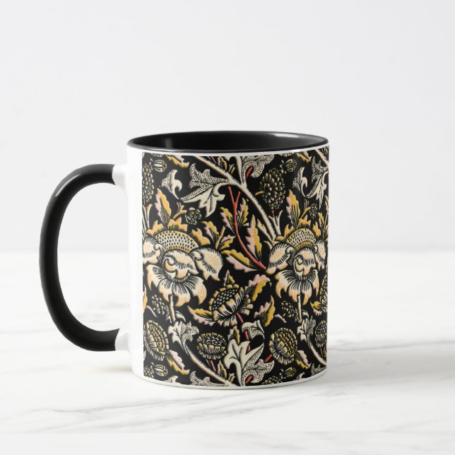 William Morris dark floral arabesque Mug (Left)