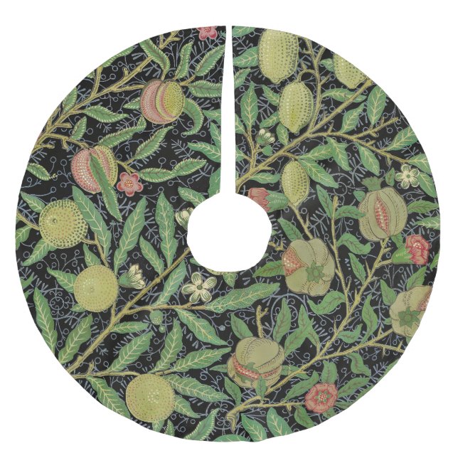 William Morris Dark Pomegranate Fruit Pattern Brushed Polyester Tree Skirt (Front)
