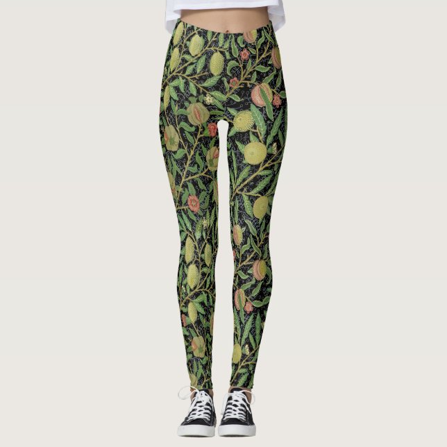 William Morris Dark Pomegranate Fruit Pattern Leggings (Front)