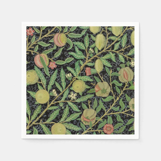 William Morris Dark Pomegranate Fruit Pattern Napkin (Front)