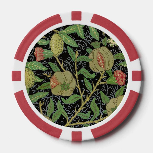 William Morris Dark Pomegranate Fruit Pattern Poker Chips (Front)