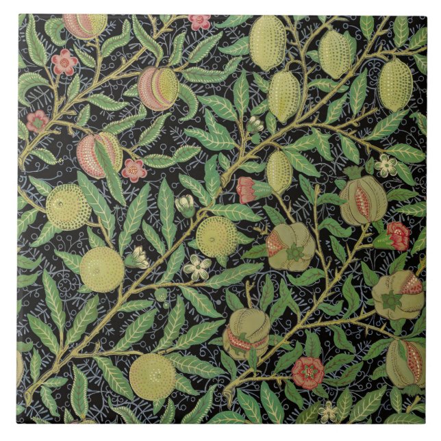 William Morris Dark Pomegranate Fruit Pattern Tile (Front)
