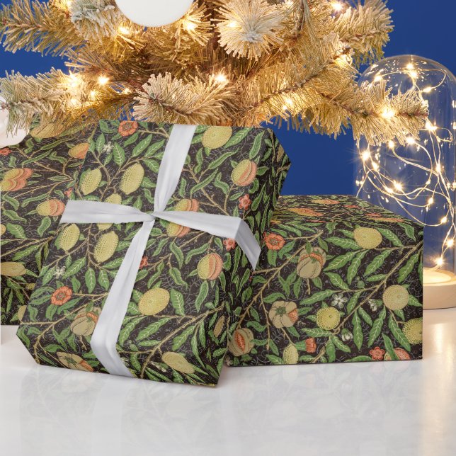 William Morris Dark Pomegranate Fruit Pattern Wrapping Paper (Holidays)
