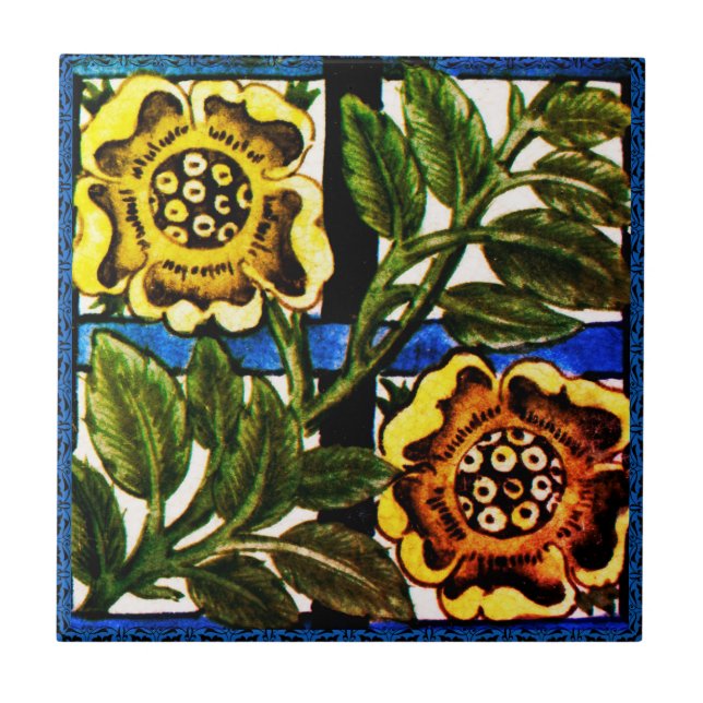 William * Morris De Morgan Two Yellow Flowers | Tile (Front)