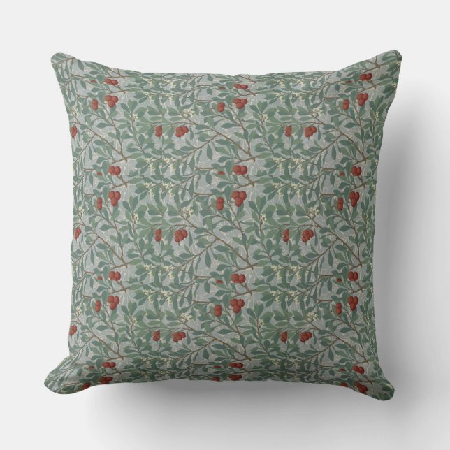 William Morris Decorative Art Arbutus Pattern Throw Pillow (Front)