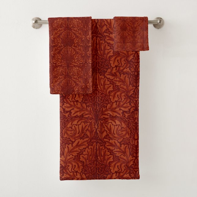 William Morris: Deep Red Acanthus Bath Towel Set (Insitu)