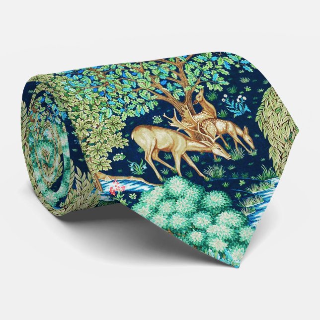 William Morris Deer by a Brook Indigo Blue  Tie (Rolled)