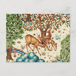 William Morris Deer by a Brook Tapestry Beige Postcard