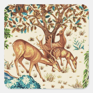 William Morris Deer by a Brook Tapestry Beige Square Sticker
