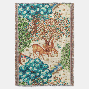 William Morris Deer by a Brook Tapestry Beige Throw Blanket