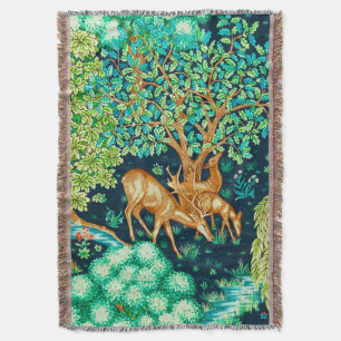 William Morris Deer by a Brook Tapestry Print Throw Blanket