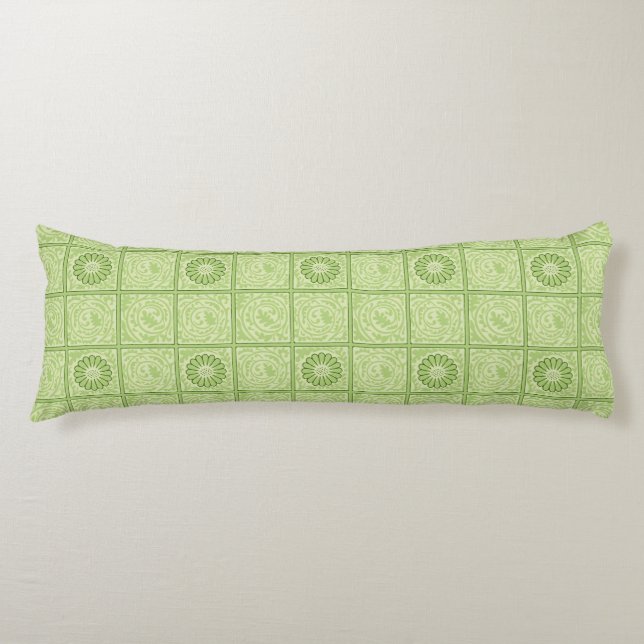 William Morris Diaper Green Tile Pattern Body Pillow (Front)