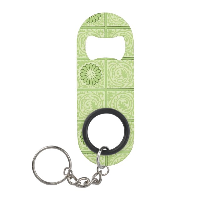 William Morris Diaper Green Tile Pattern Keychain Bottle Opener (Front)