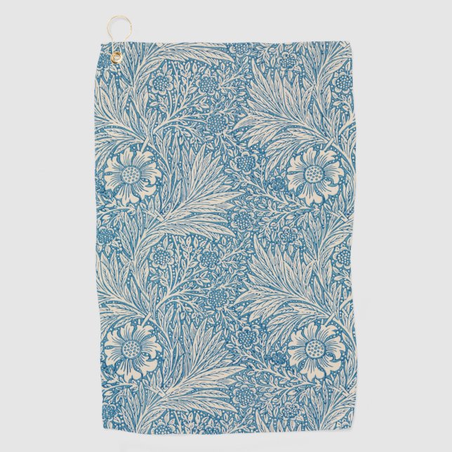 William Morris - Elegant Blue Marigold Golf Towel (Front)