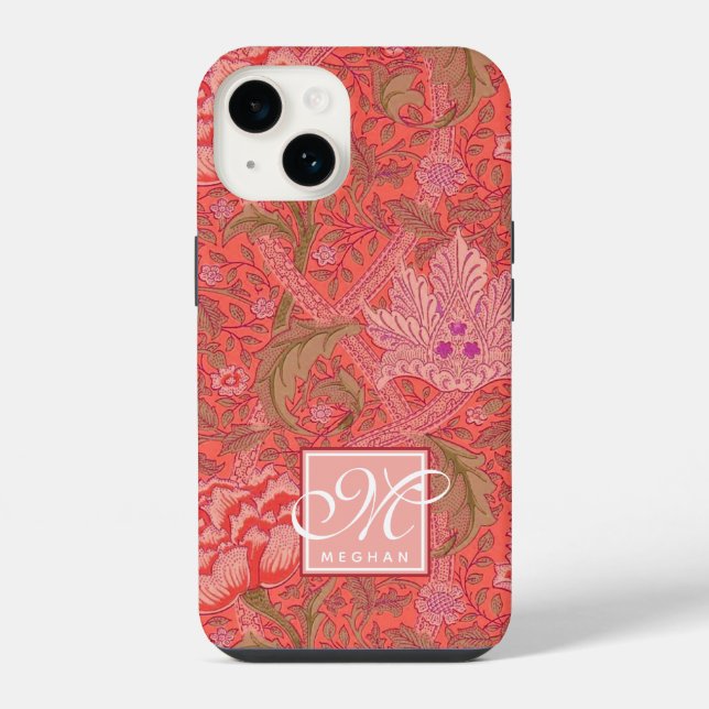 William Morris - Elegant Floral Pattern & Monogram iPhone Case (Back)
