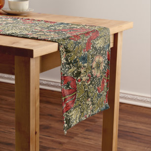 William Morris Elegant Floral Pattern Red Green Long Table Runner