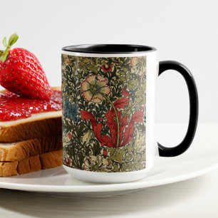 William Morris Elegant Floral Pattern Red Green Mug