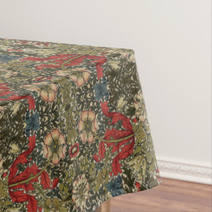 William Morris Elegant Floral Pattern Red Green Tablecloth