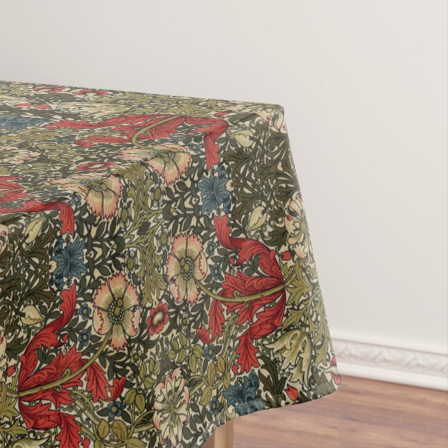 William Morris Elegant Floral Pattern Red Green  Tablecloth (In Situ)