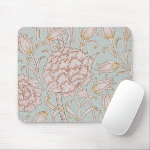 William Morris, Elegant Pink Wild Tulips Soft Blue Mouse Pad