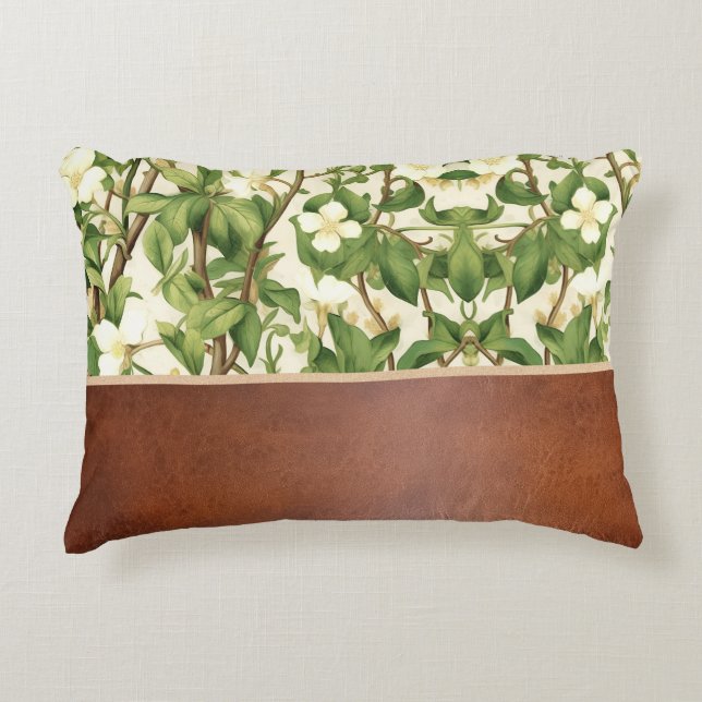 William Morris Elegant White & Green Flower Tree Accent Pillow (Front)