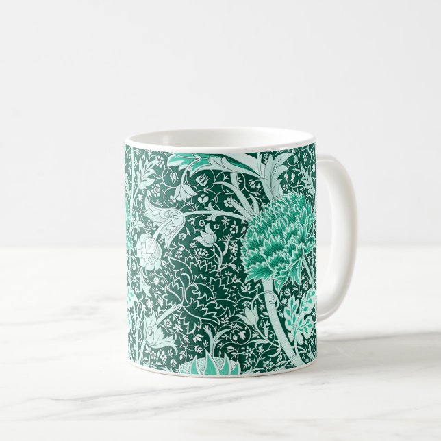 William Morris Emerald Green Floral Pattern Coffee Mug (Front Right)