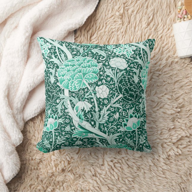 William Morris Emerald Green Floral Pattern Throw Pillow (Blanket)