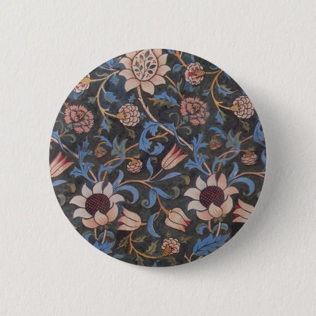 William Morris Evenlode Textile Floral Art 2 Inch Round Button (Front)