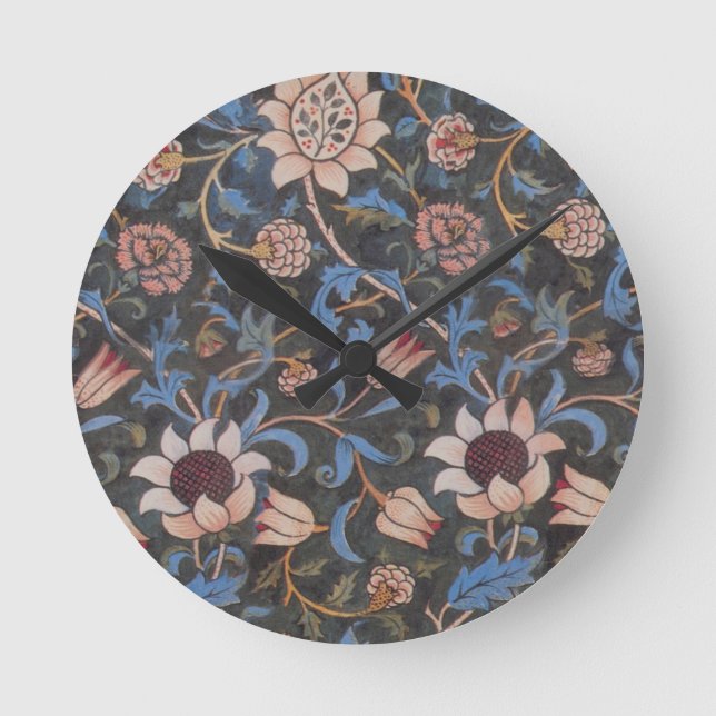 William Morris Evenlode Textile Floral Art Round Clock (Front)