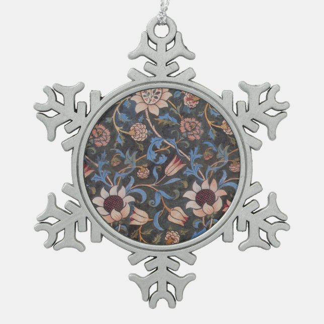 William Morris Evenlode Textile Floral Art Snowflake Pewter Christmas Ornament (Front)