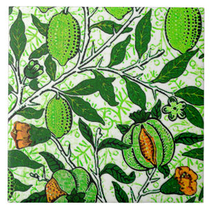 William Morris Exotic Fruit, Lime Green & Coral Tile