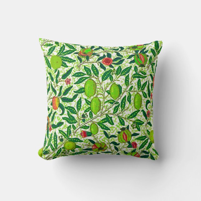 William Morris Exotic Fruit, Lime Green Throw Pillow (Front)
