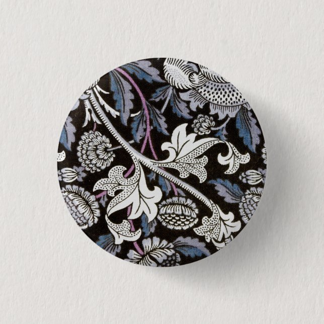 William Morris fabric black and white design 1 Inch Round Button (Front)