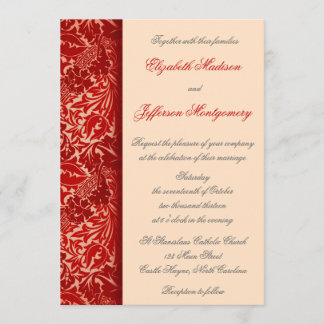 William Morris Feuilles rouges Faire-part de maria
