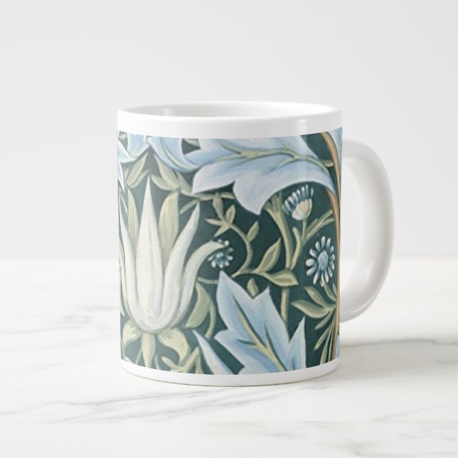 William Morris Fine Floral Wallpaper Pattern Large Coffee Mug (Front Right)