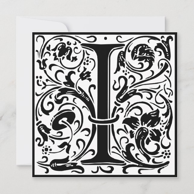 William Morris Floral Alphabet Monogram Letter I Invitation (Front)