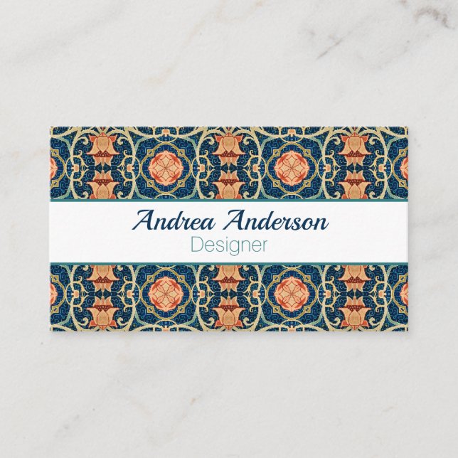 William Morris Floral Arabesque Geometric Business Card (Front)